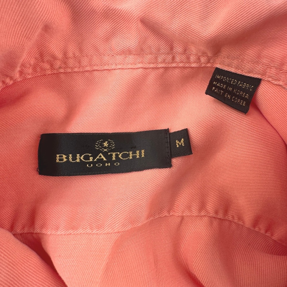Bugatchi Men M Short Sleeve Shirt Men Salmon Pink Tencel Button Up Pocket Medium - Picture 8 of 14